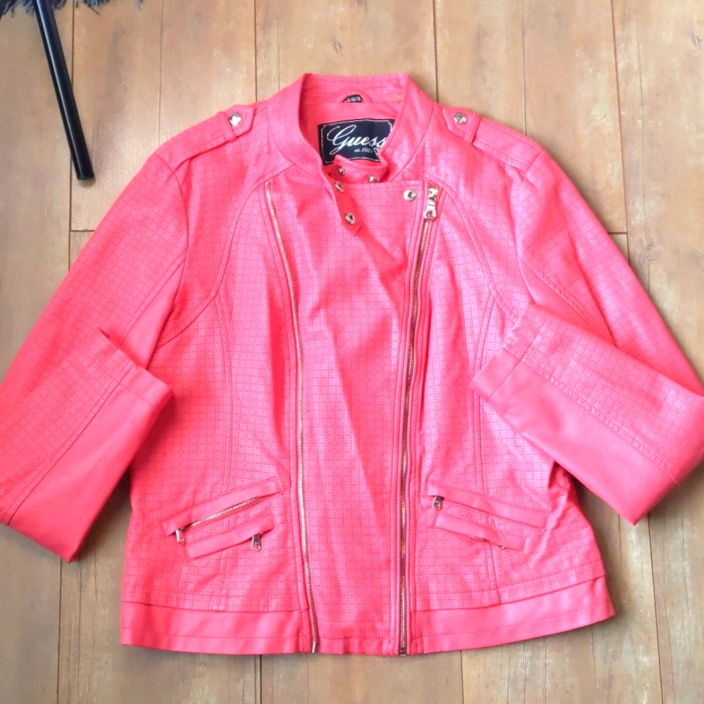 Coral Faux Leather Guess Jacket
